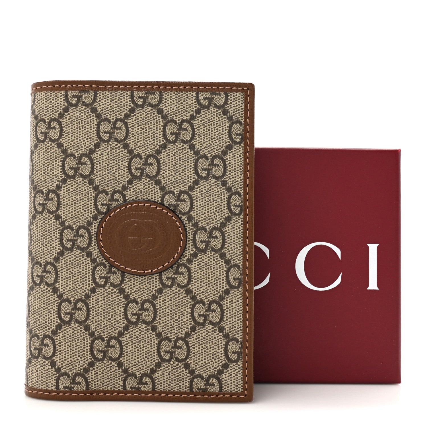 Gucci GG Supreme Monogram Azalea Calfskin Retro Interlocking G Passport Case Beige Ebony Brown Sugar 8 of 8