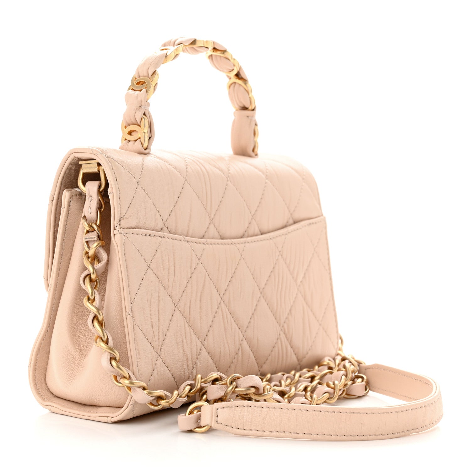 Chanel Crumpled Lambskin Quilted Mini CC Links Top Handle Flap Beige 3 of 11