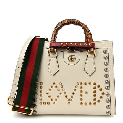 Gucci Calfskin Studded Loved Small Diana Tote Bag Mystic White Hibiscus Red 1 of 11