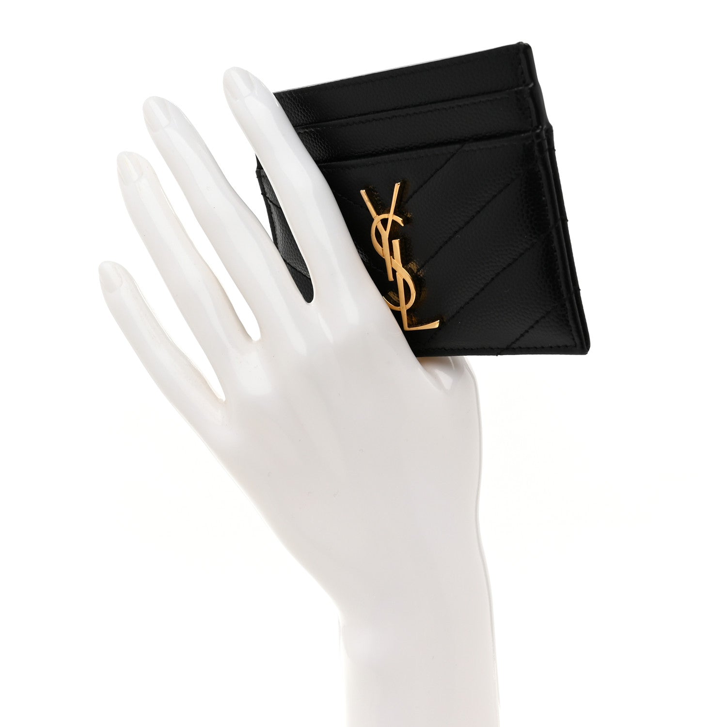 Saint Laurent Grain De Poudre Matelasse Chevron Monogram Credit Card Case Black 2 of 7