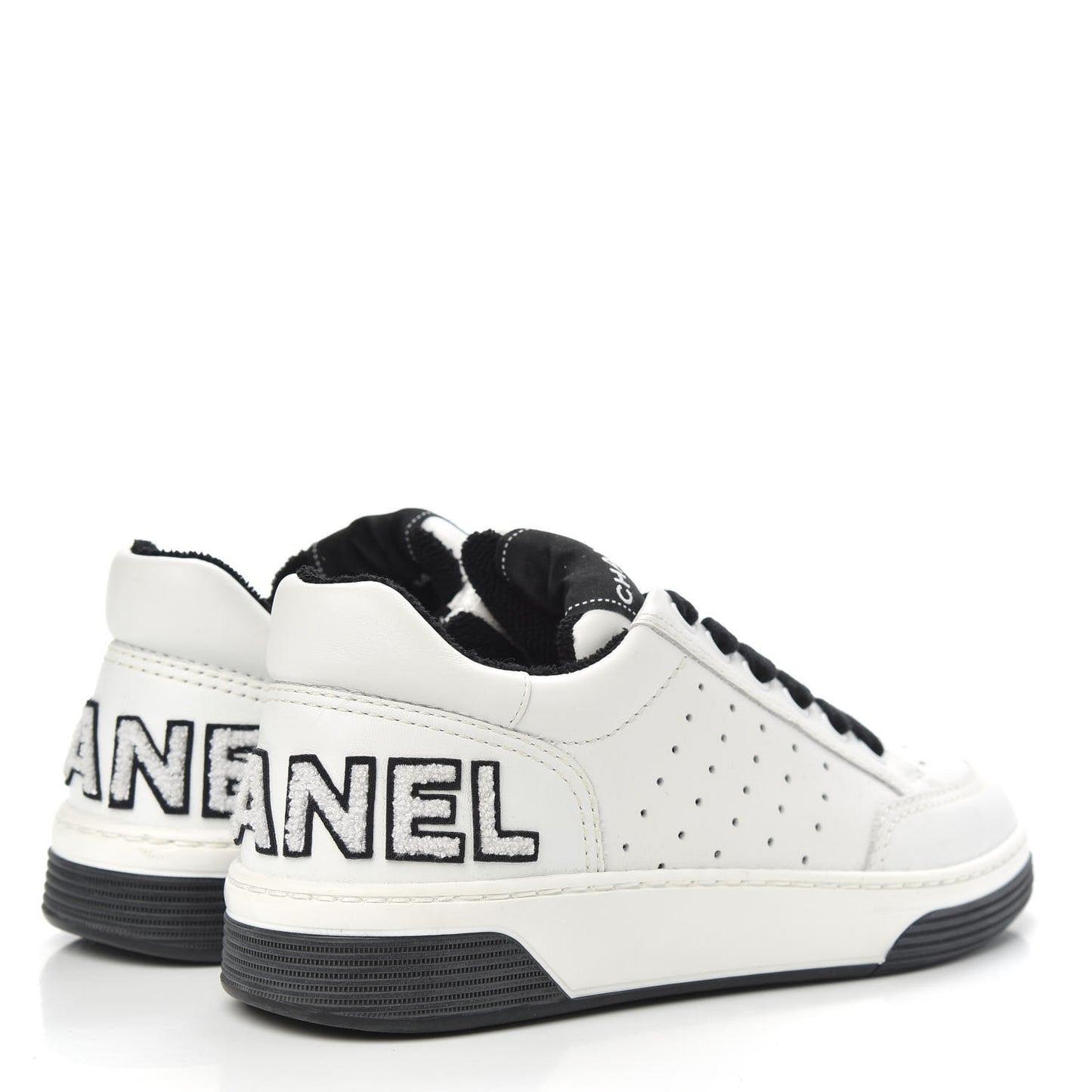 Calfskin Womens Logo Sneakers 36 Black White