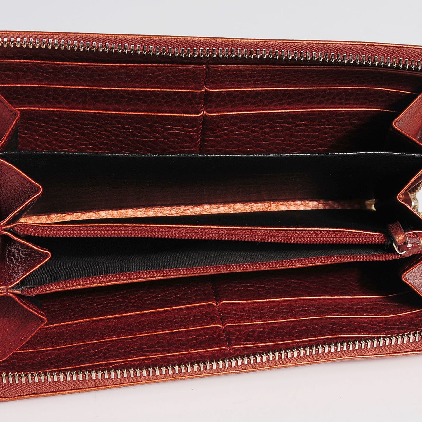 Metallic Calfskin Medium Soho Zip Around Wallet Burnt Orange