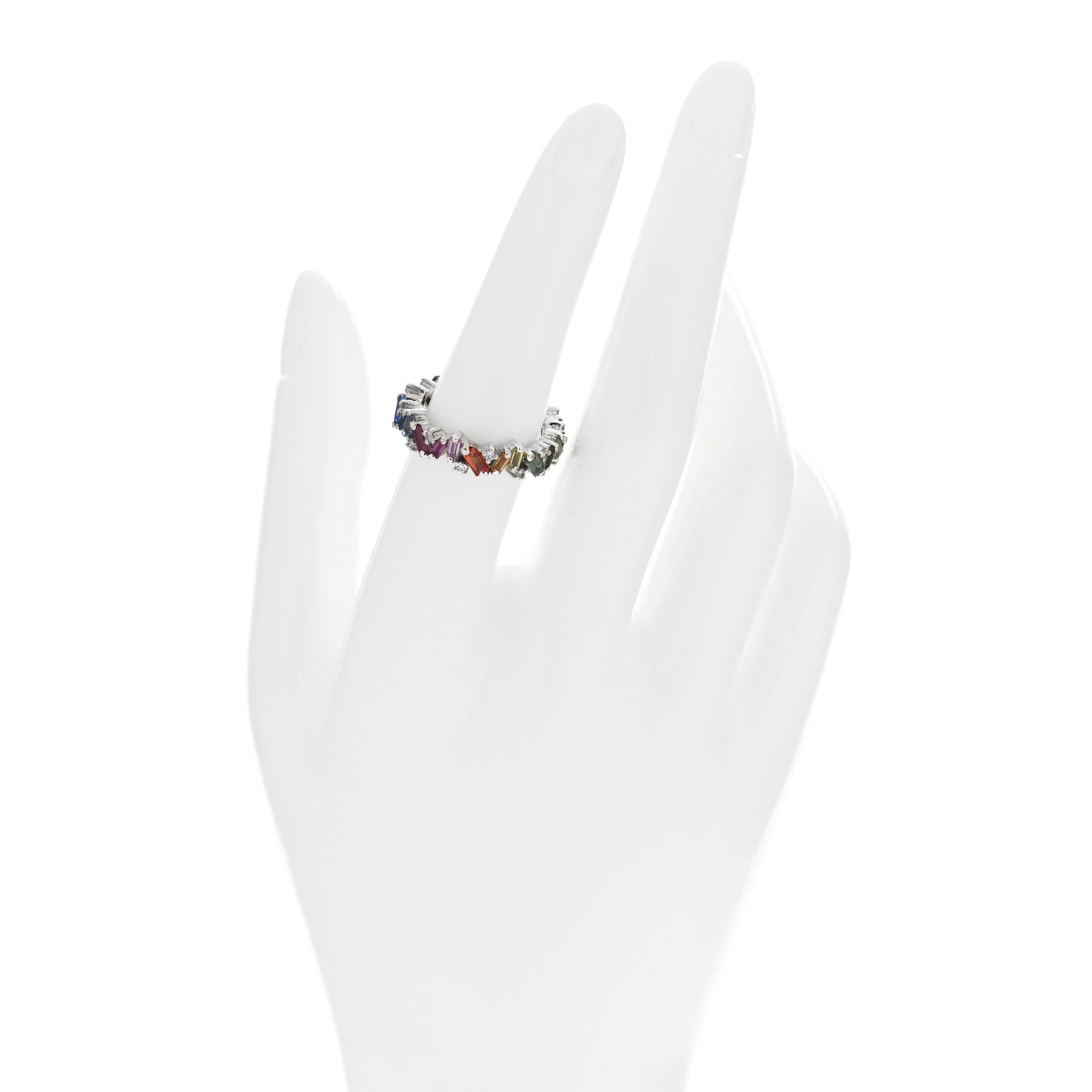 18K White Gold Diamond Sapphire Frenzy Rainbow Eternity Band Ring 54 7