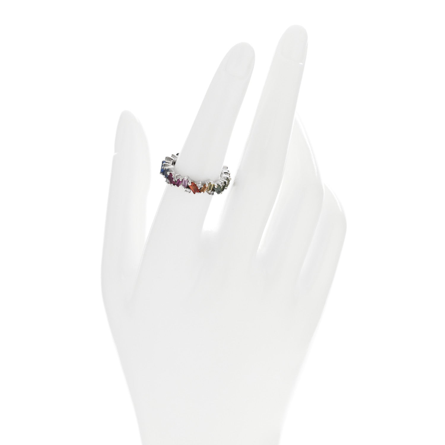 Suzanne Kalan 18K White Gold Diamond Sapphire Frenzy Rainbow Eternity Band Ring 54 7 2 of 4
