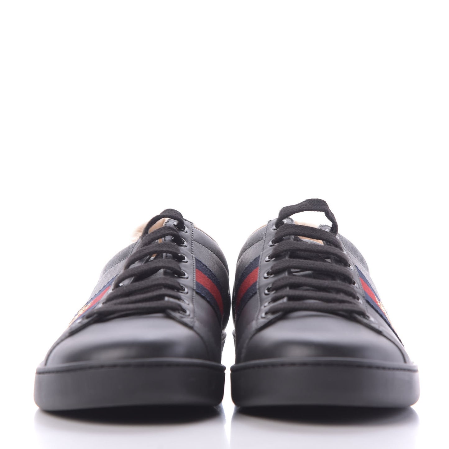Calfskin Ayers Web Bee Embroidered Ace Sneakers 39.5 Black
