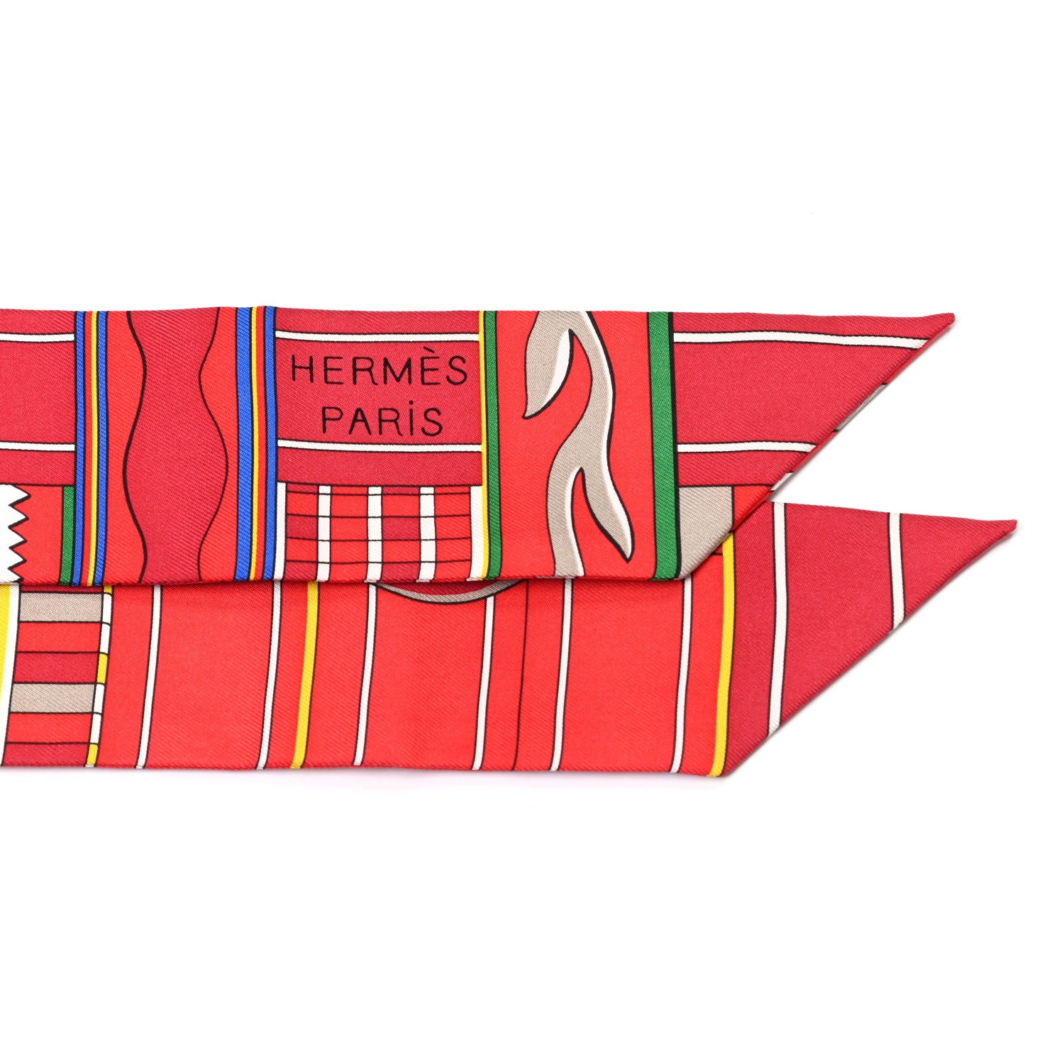 Hermes Silk Voltes Et Pirouettes Twilly Rouge Vert Jaune 4 of 8
