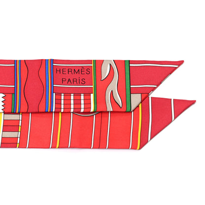 Hermes Silk Voltes Et Pirouettes Twilly Rouge Vert Jaune 4 of 8