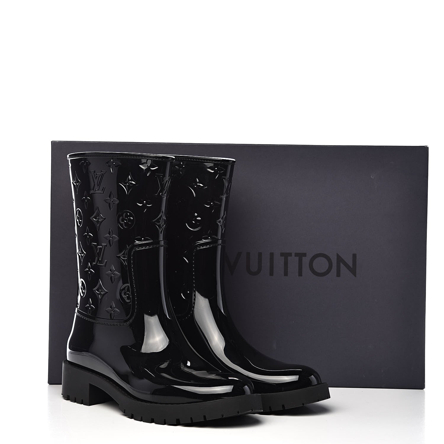 Louis Vuitton Rubber Embossed Monogram Drops Flat Half Boots 40 Black 9 of 9