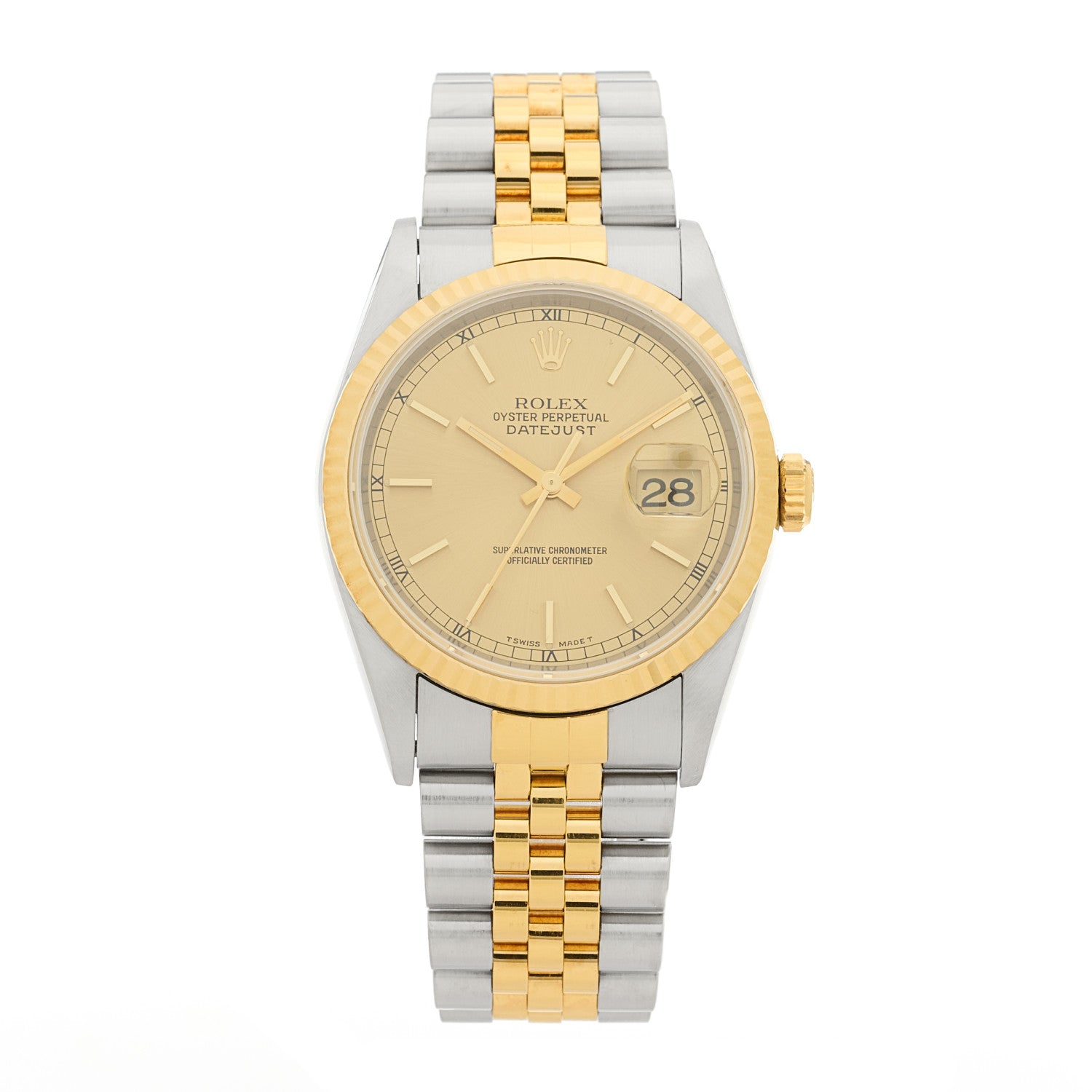 Rolex Stainless Steel 18K Yellow Gold 36mm Oyster Perpetual Datejust Watch Champagne 16233 1 of 4
