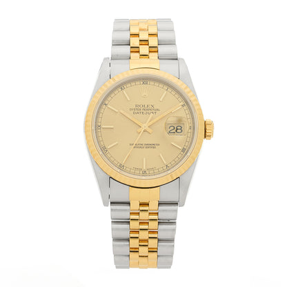 Rolex Stainless Steel 18K Yellow Gold 36mm Oyster Perpetual Datejust Watch Champagne 16233 1 of 4