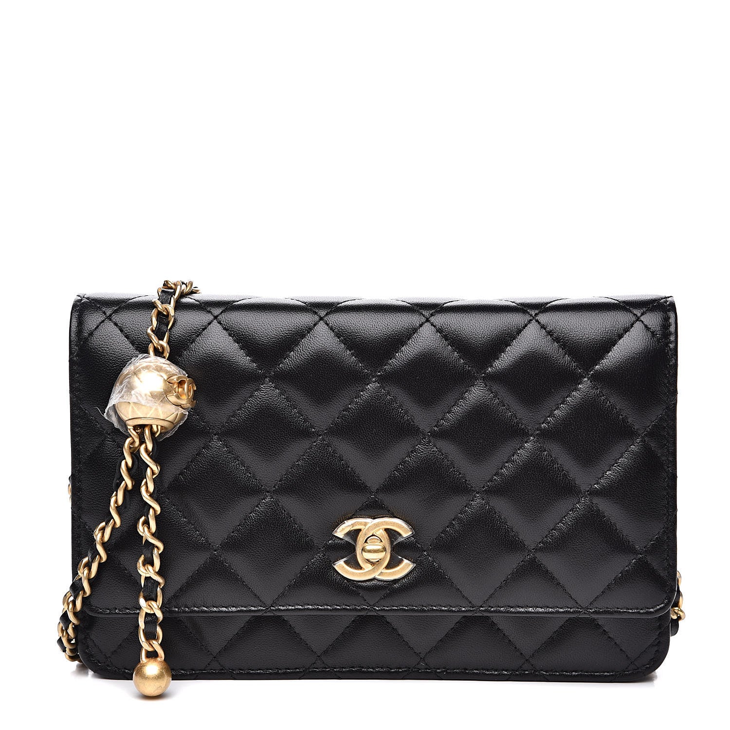 Chanel Lambskin Quilted CC Pearl Crush Wallet on Chain WOC Black 1 of 14