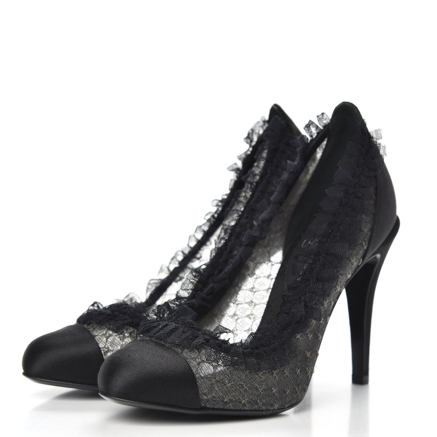 Chanel Mesh Satin CC Pumps 37 Black 3 of 8