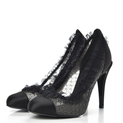 Chanel Mesh Satin CC Pumps 37 Black 3 of 8