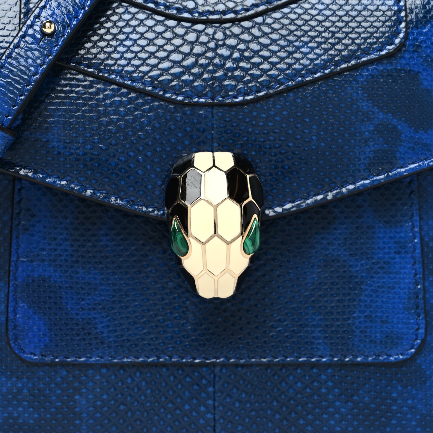 Shiny Karung Serpenti Forever Top Handle Dark Blue