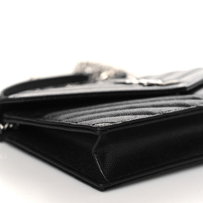 Saint Laurent Grain De Poudre Matelasse Chevron Monogram Envelope Chain Wallet Black 7 of 9