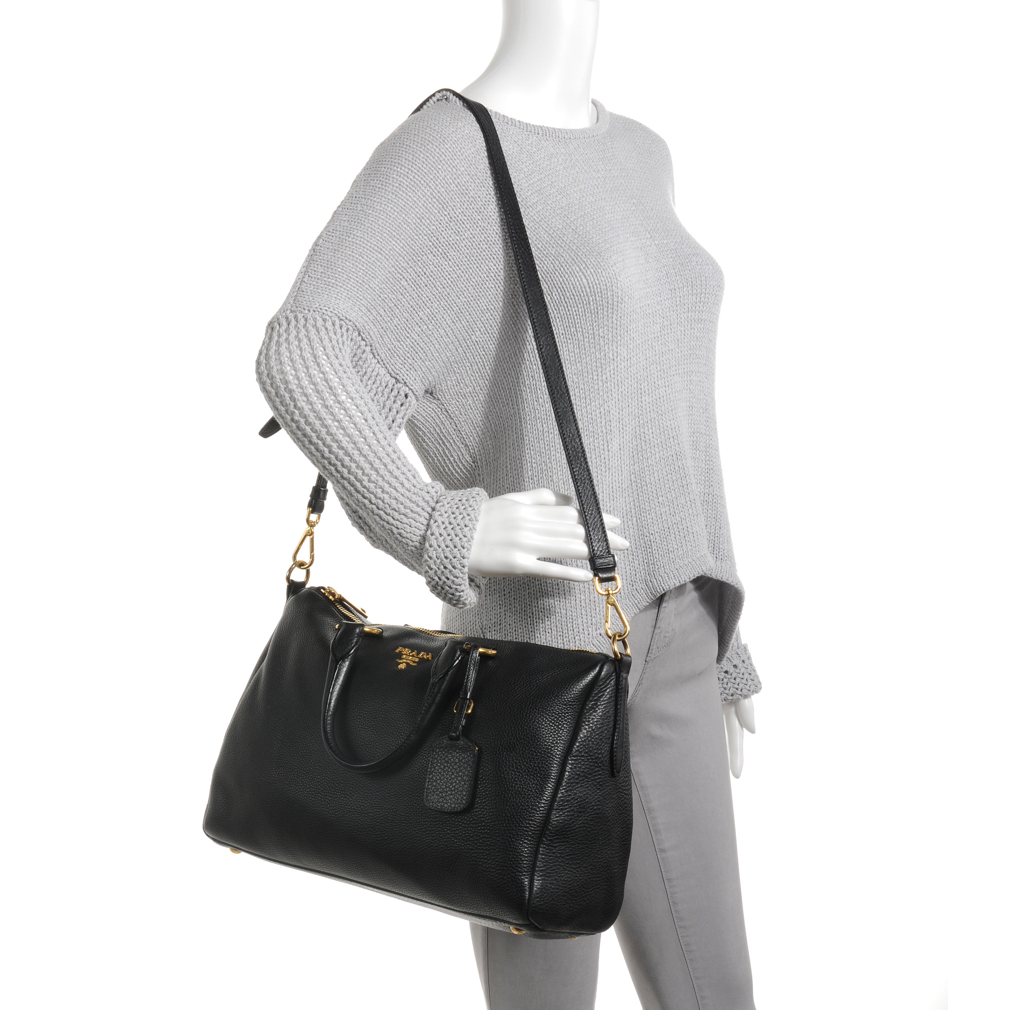 Prada Vitello Daino Boston Bag Black 59099 – FASHIONPHILE