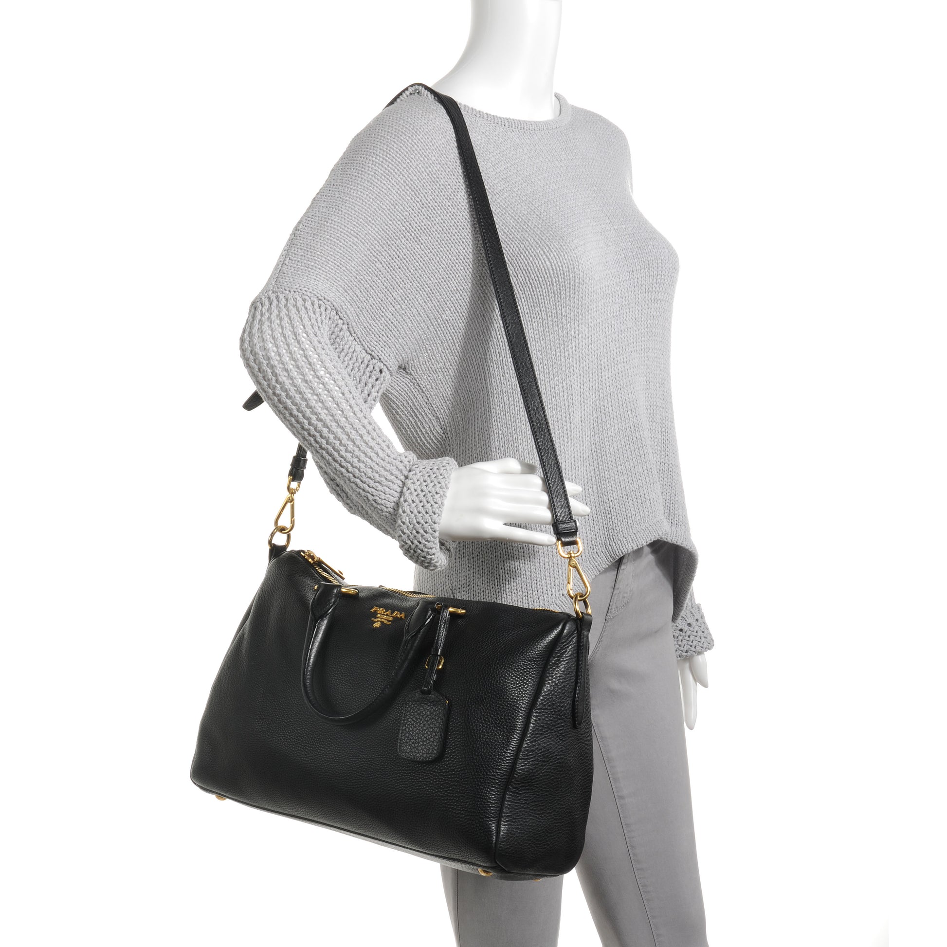 Prada Vitello Daino Boston Bag Black 2 of 11
