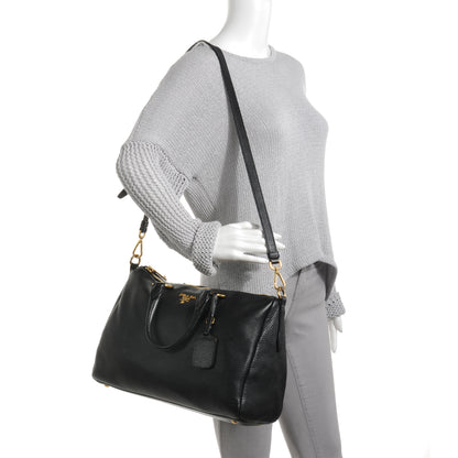 Prada Vitello Daino Boston Bag Black 2 of 11