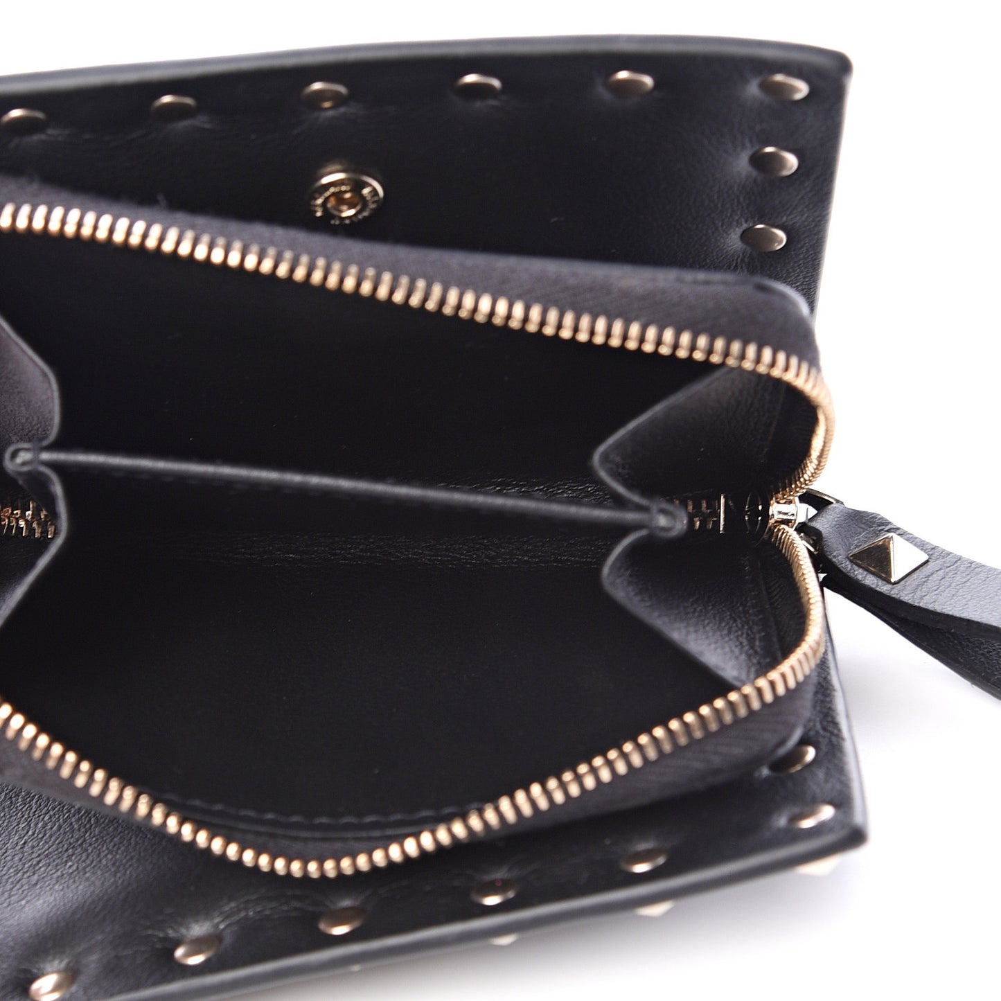 Calfskin Rockstud Compact Bi-Fold Wallet Black