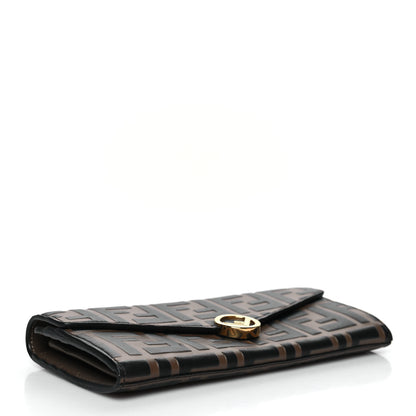 Fendi Vitello Soft F is Fendi Bi-Color FF 1974 Embossed Continental Envelope Wallet Maya Black 4 of 11