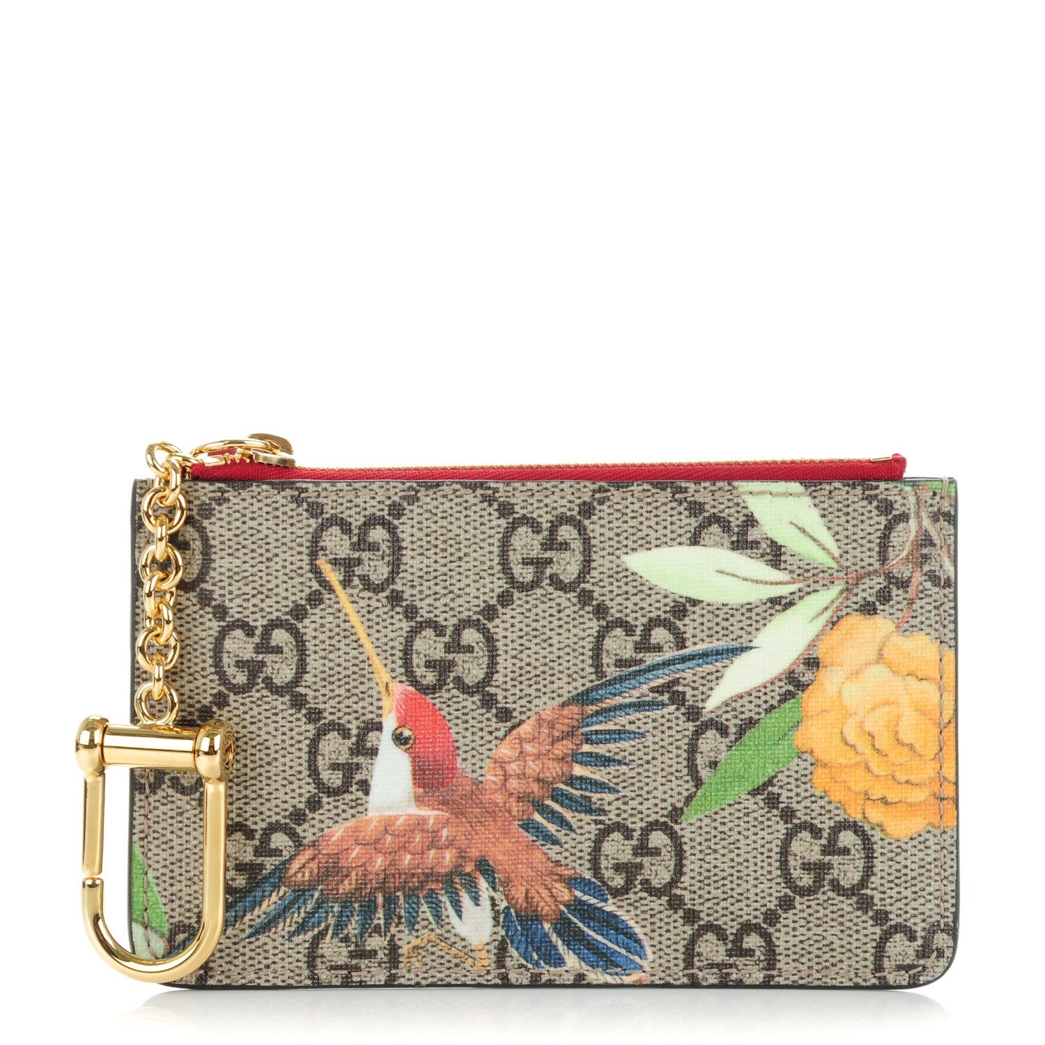 Gucci GG Supreme Monogram Tian Key Case Beige Multicolor Red 1 of 6