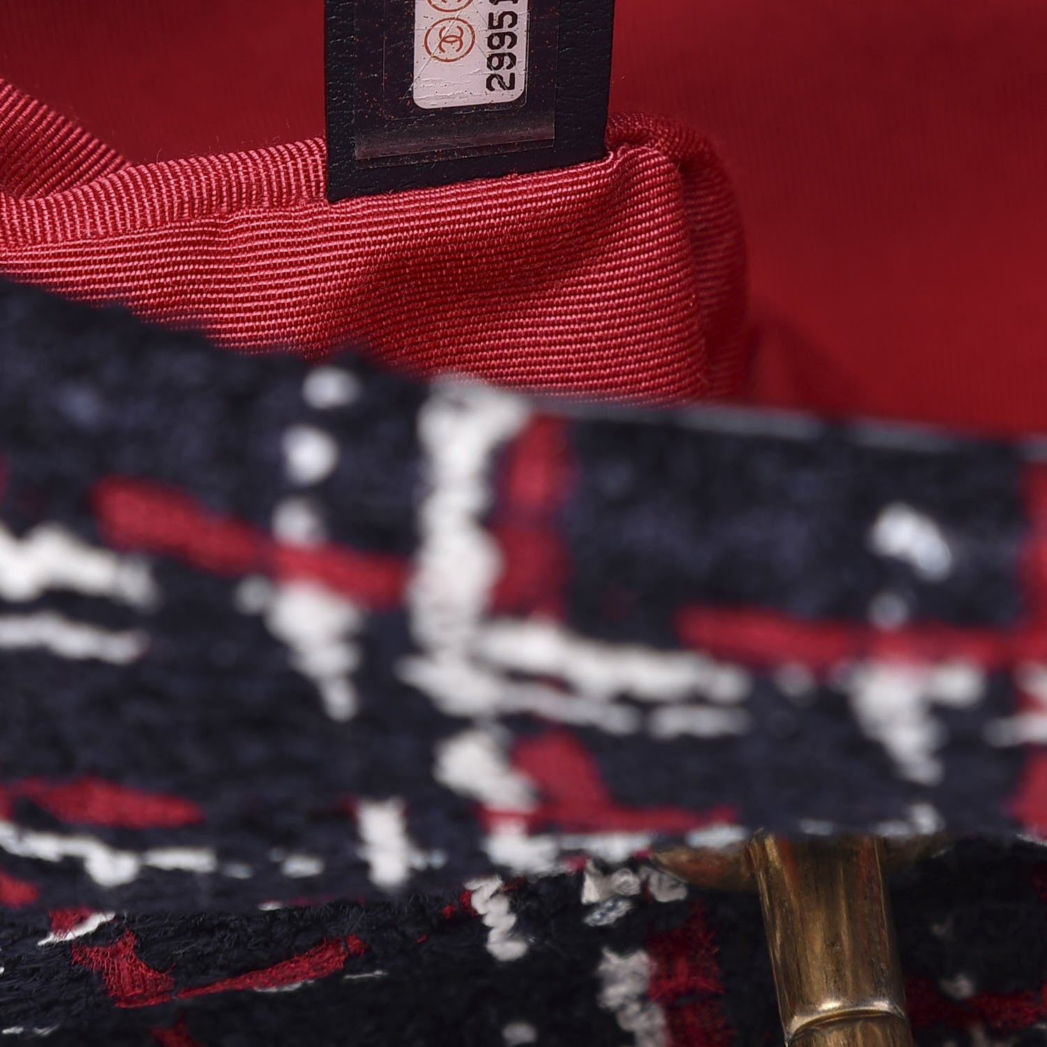 Chanel Tweed Quilted Large 19 Flap Navy Blue White Red 7 of 10