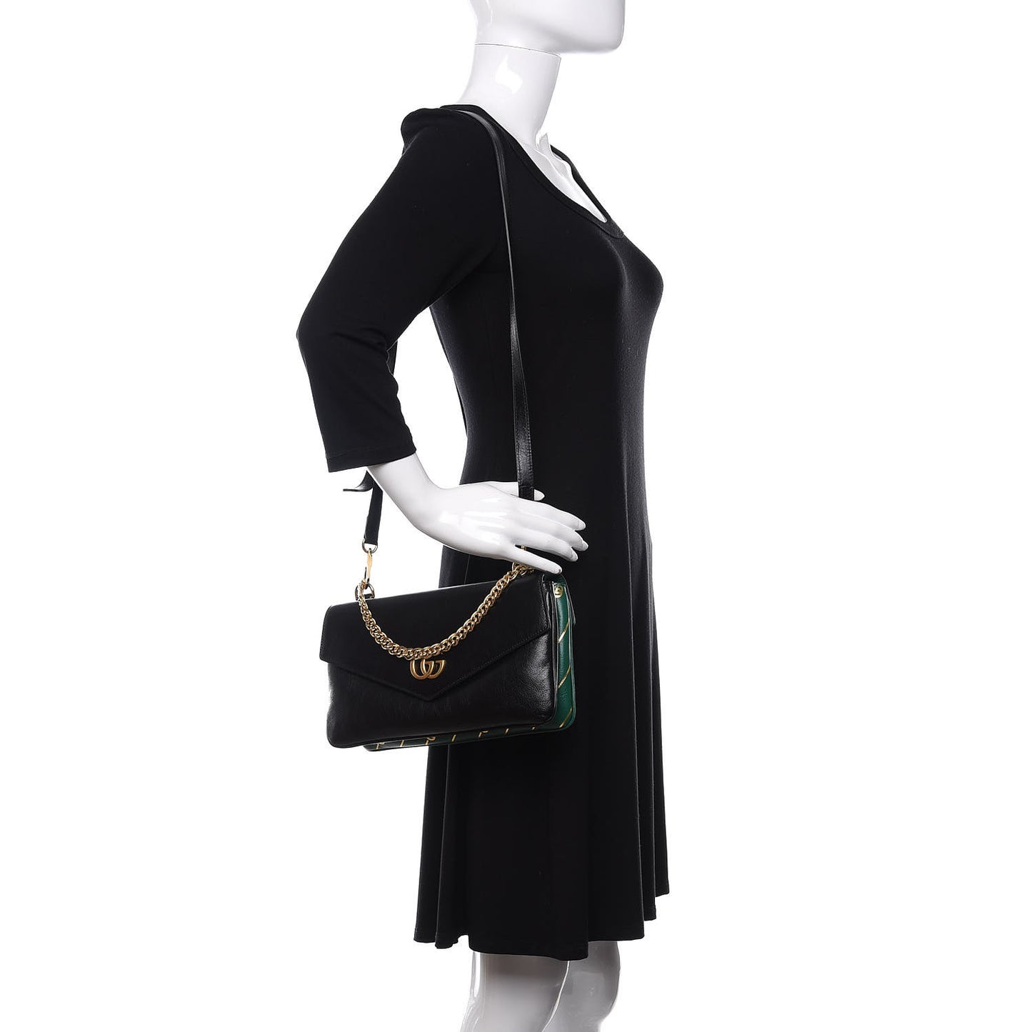 Calfskin Diagonal GG Medium Thiara Double Envelope Shoulder Bag Emerald Green Black