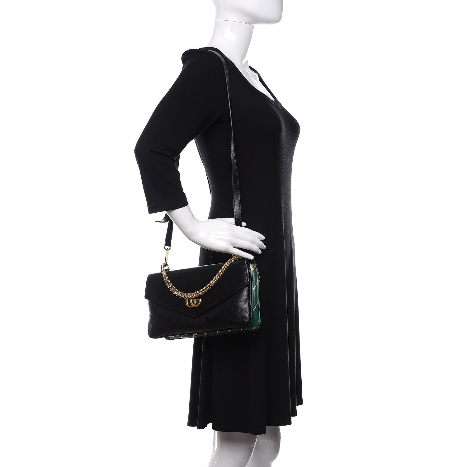 Gucci Calfskin Diagonal GG Medium Thiara Double Envelope Shoulder Bag Emerald Green Black 2 of 12