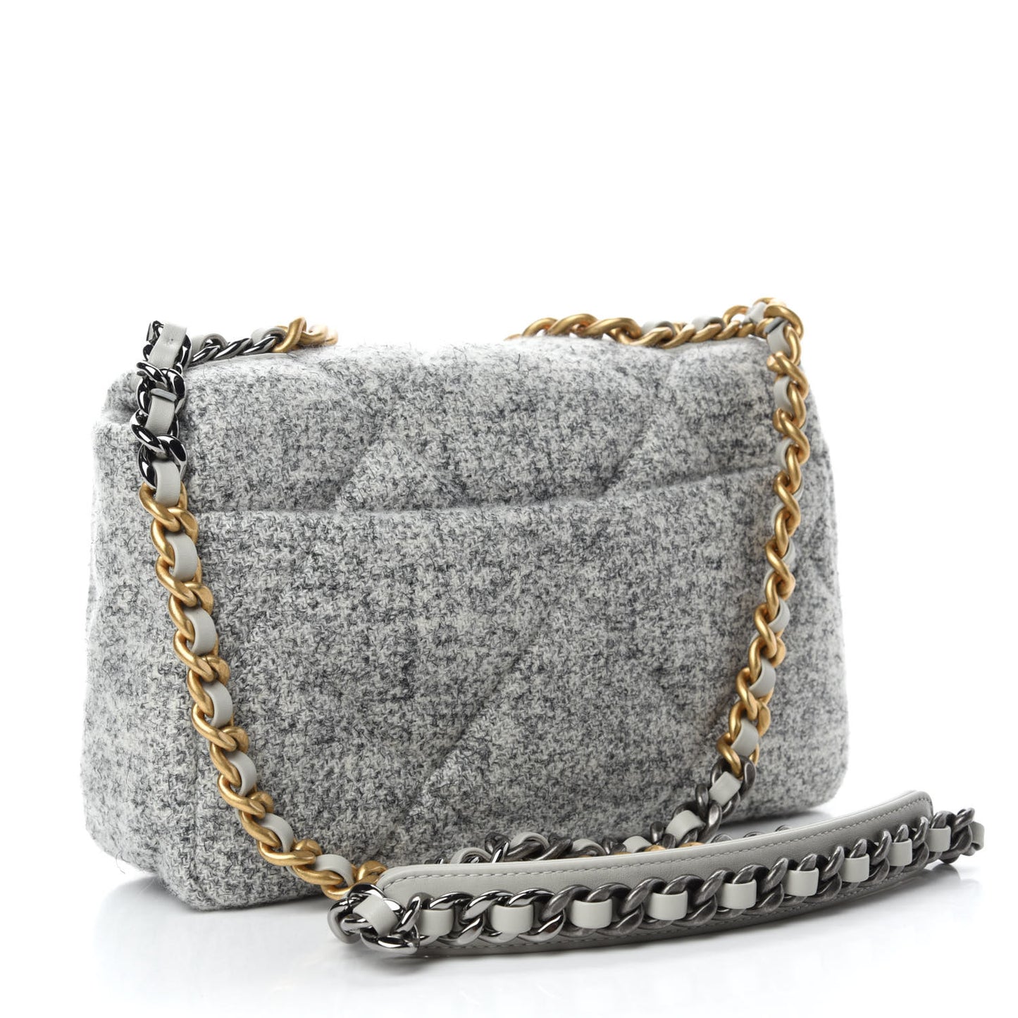 Tweed Quilted Medium Chanel 19 Flap Grey Ecru