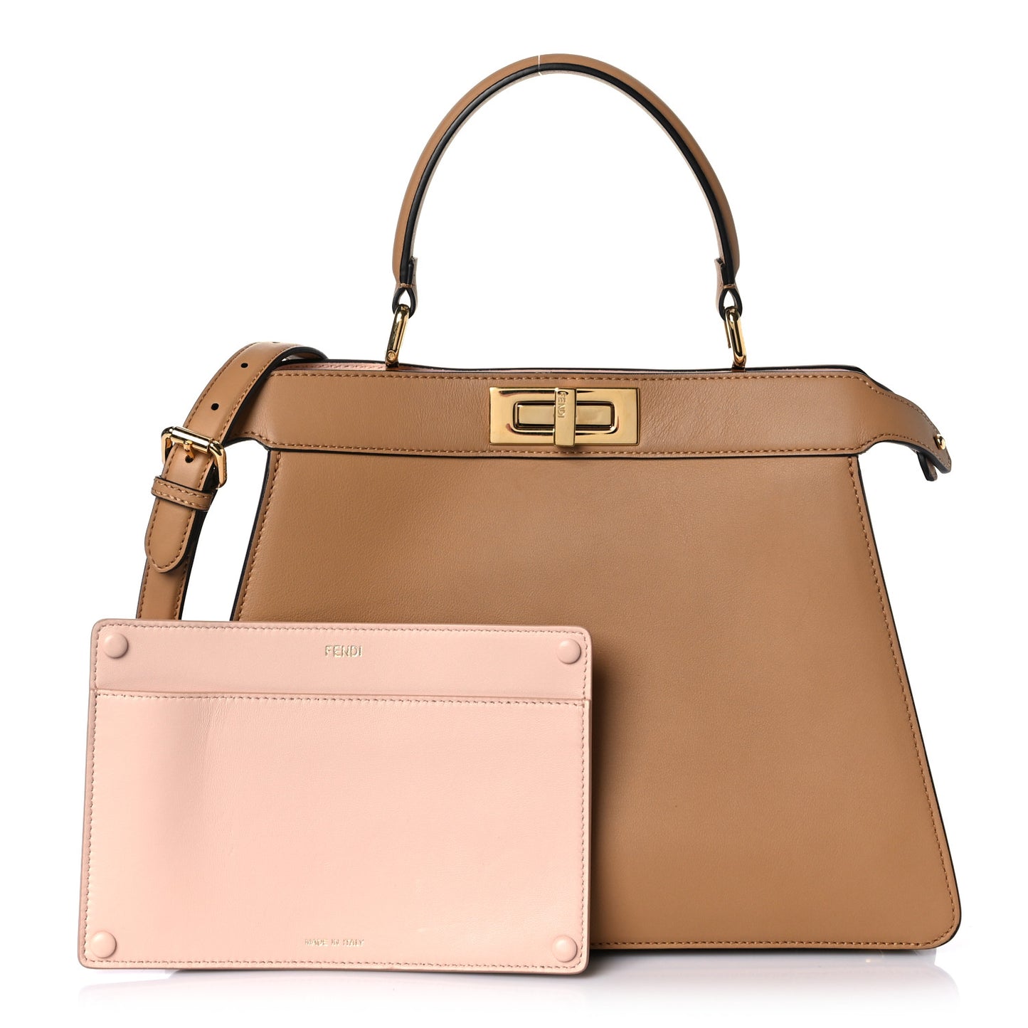 Vitello Seta Shiny Nappa Medium Peekaboo I SEE U Satchel Miele Scuro Light Rose