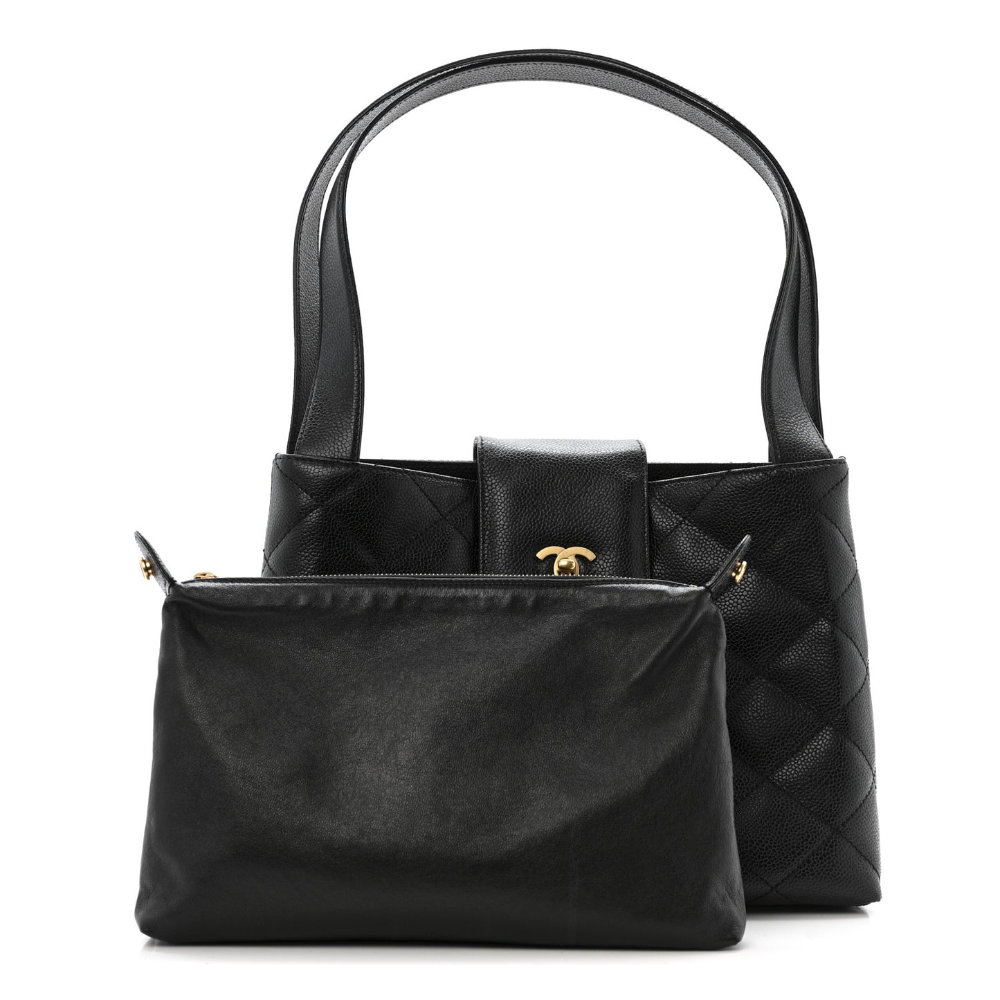 Caviar Diamond Flap Shoulder Bag Black