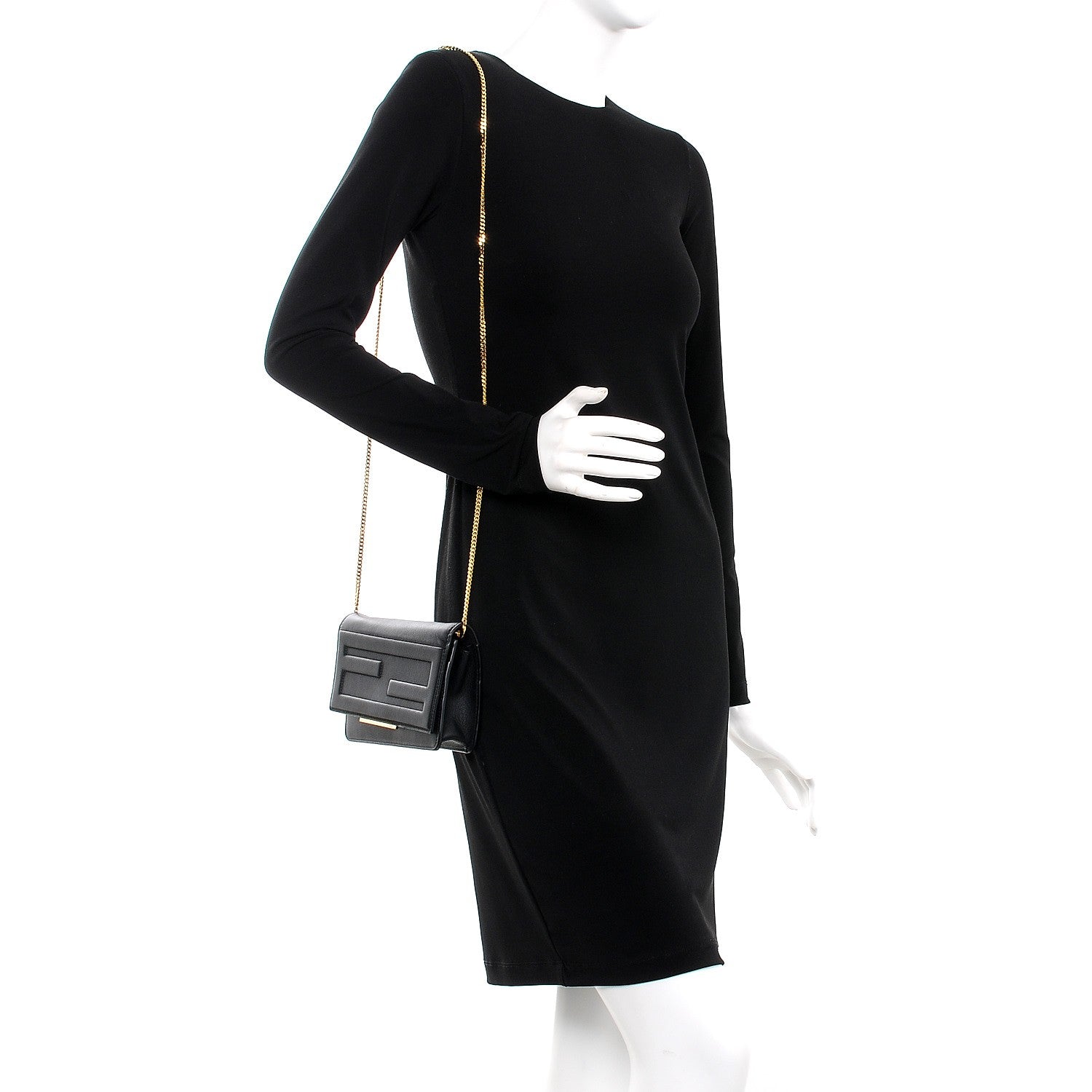 Fendi Vitello Flamingo Tube Wallet on Chain Black 2 of 10