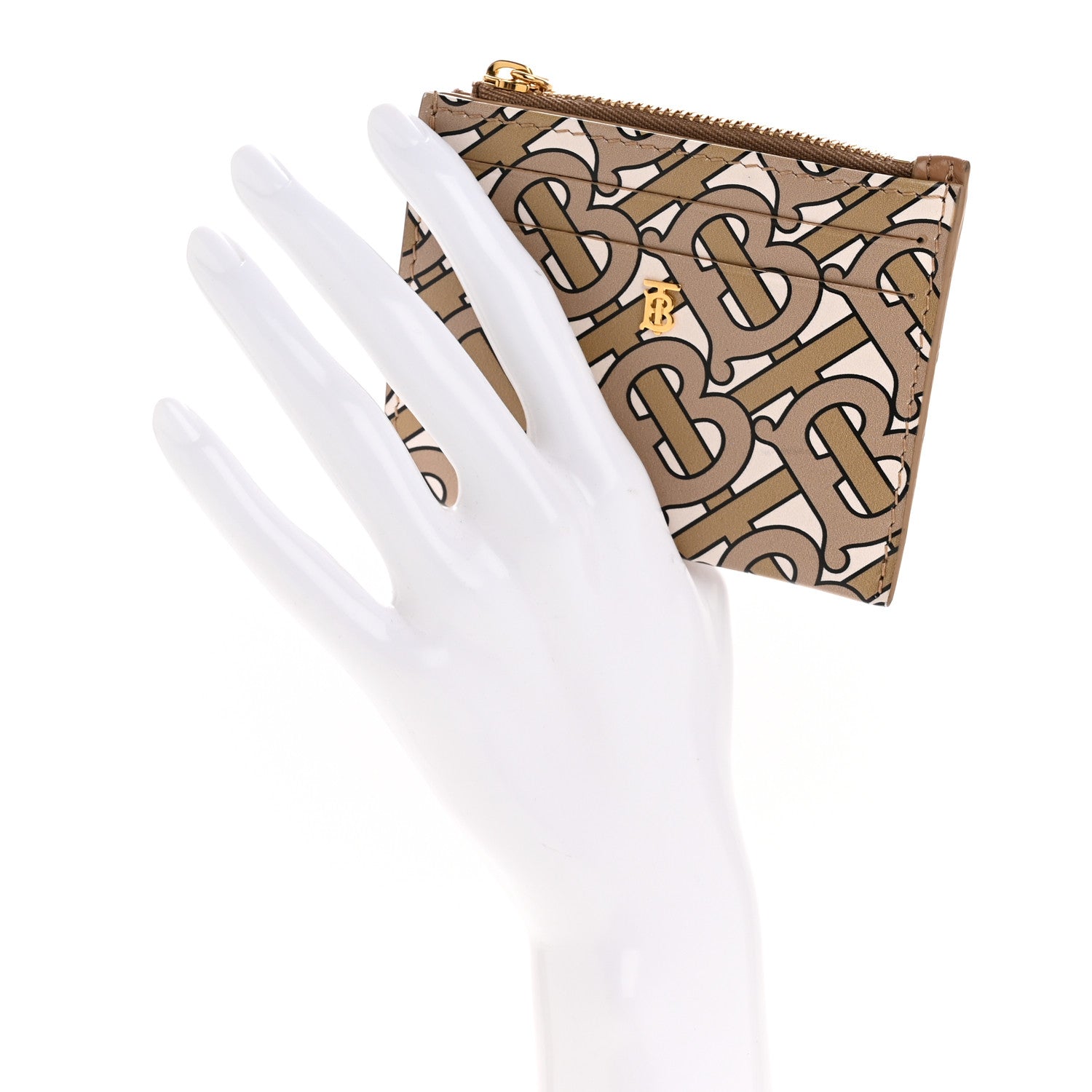 Burberry Calfskin Monogram Simone Coin Case Card Holder Beige 2 of 8