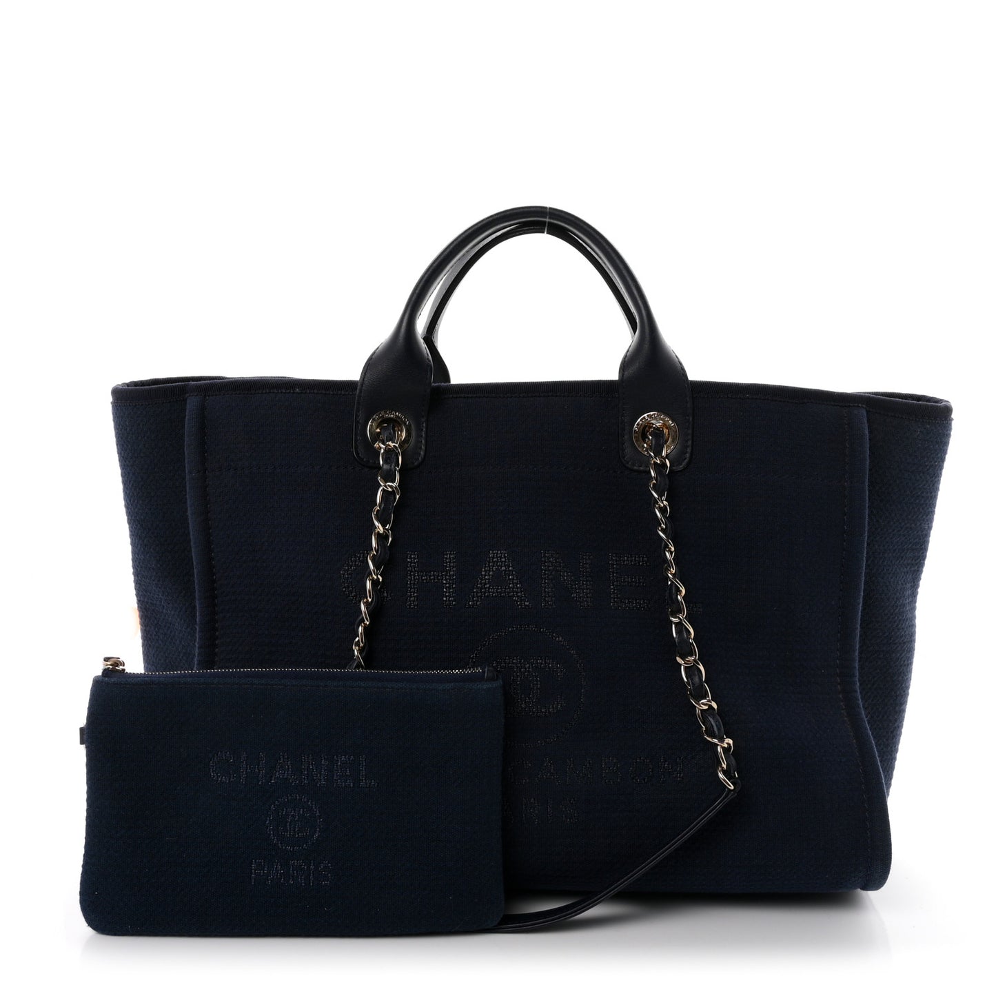 Mixed Fibers Calfskin Medium Deauville Tote Navy Blue