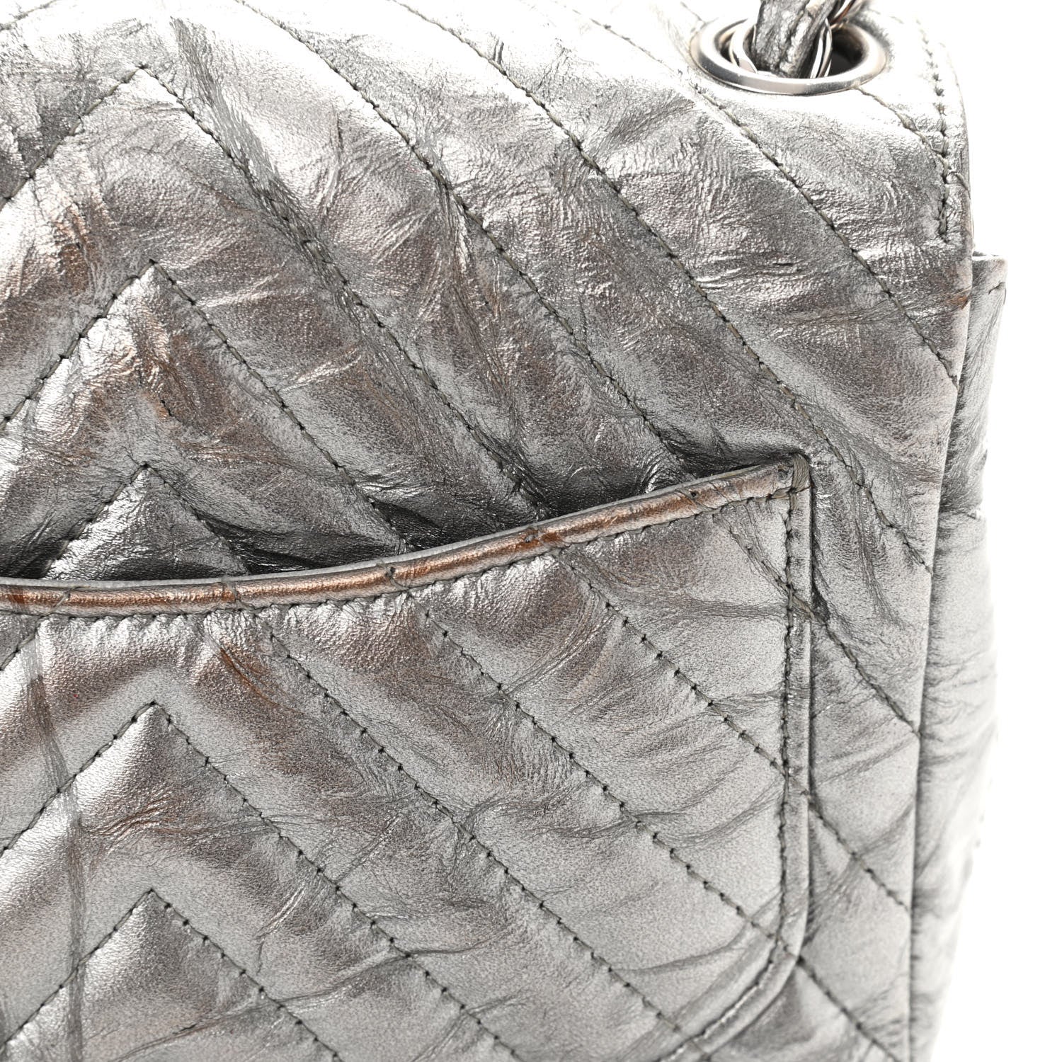 Chanel Metallic Patent Crumpled Calfskin Chevron Quilted Mini Square Flap Silver 14 of 16