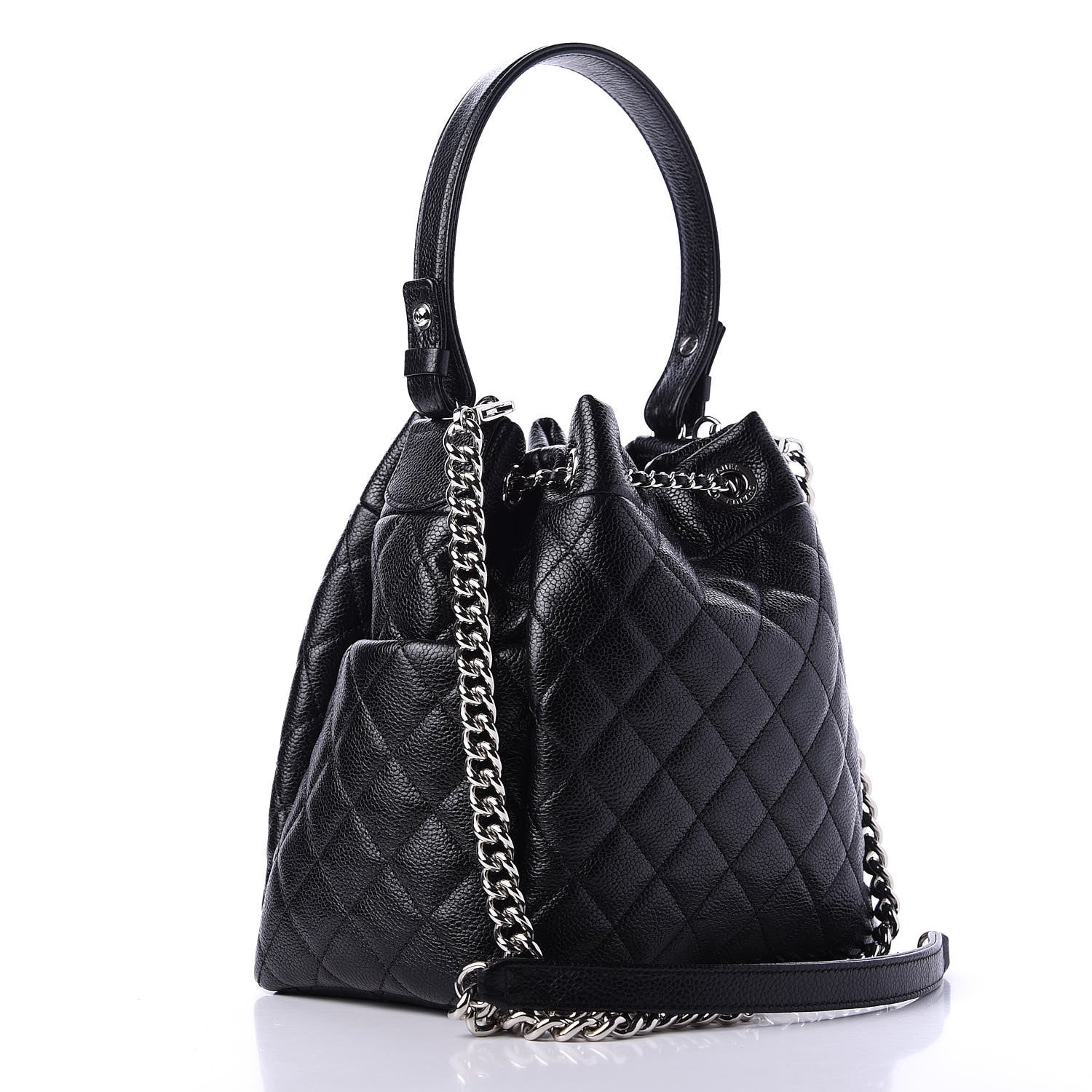 Chanel Grained Calfskin Quilted CC Chain Bucket Drawstring Bag Black 4 of 12