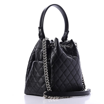 Chanel Grained Calfskin Quilted CC Chain Bucket Drawstring Bag Black 4 of 12