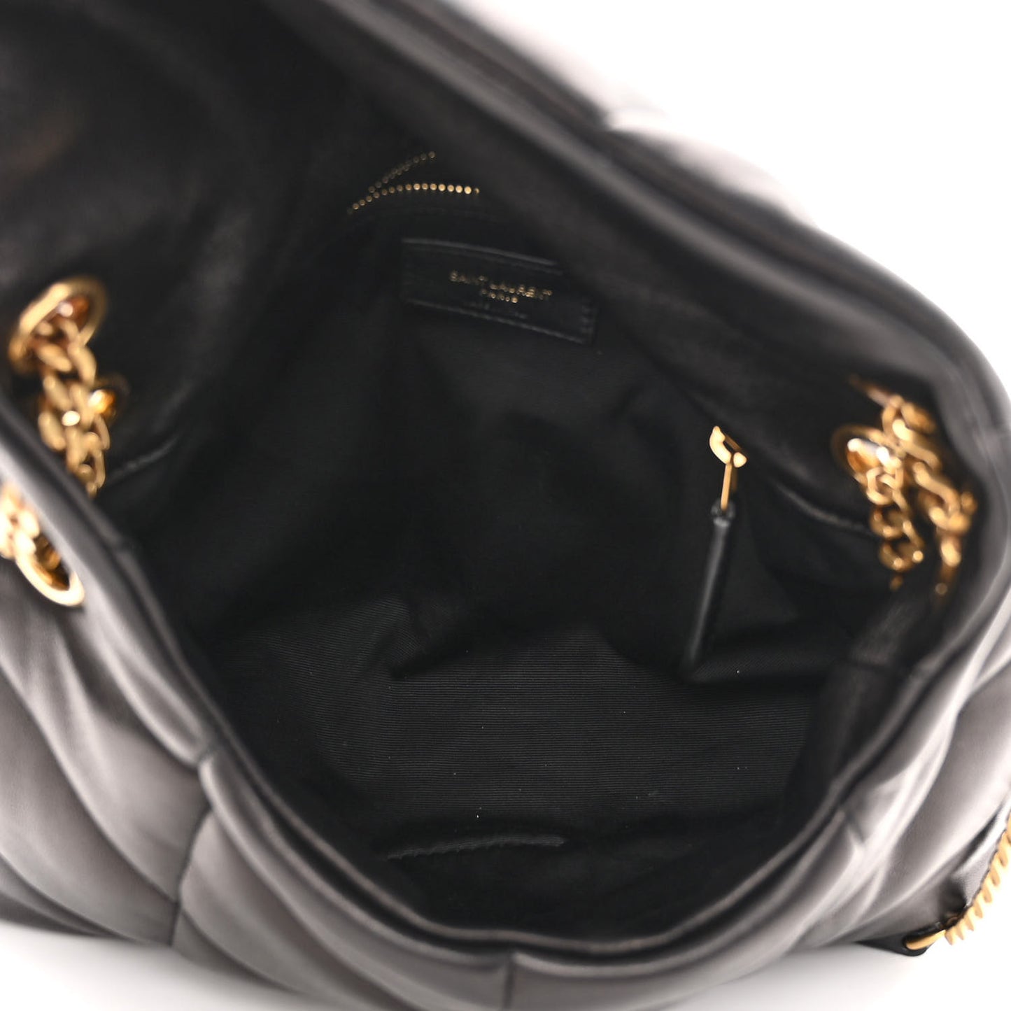Lambskin Quilted Small Loulou Puffer Monogram Chain Satchel Black