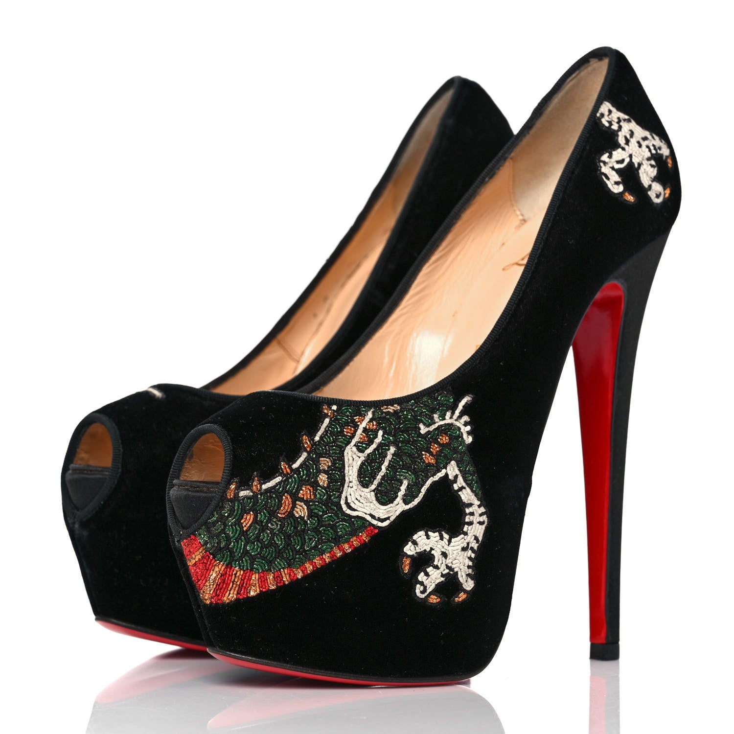 Christian Louboutin Velvet Dragon Tattoo Highness 160 Pumps 37 Black 3 of 7