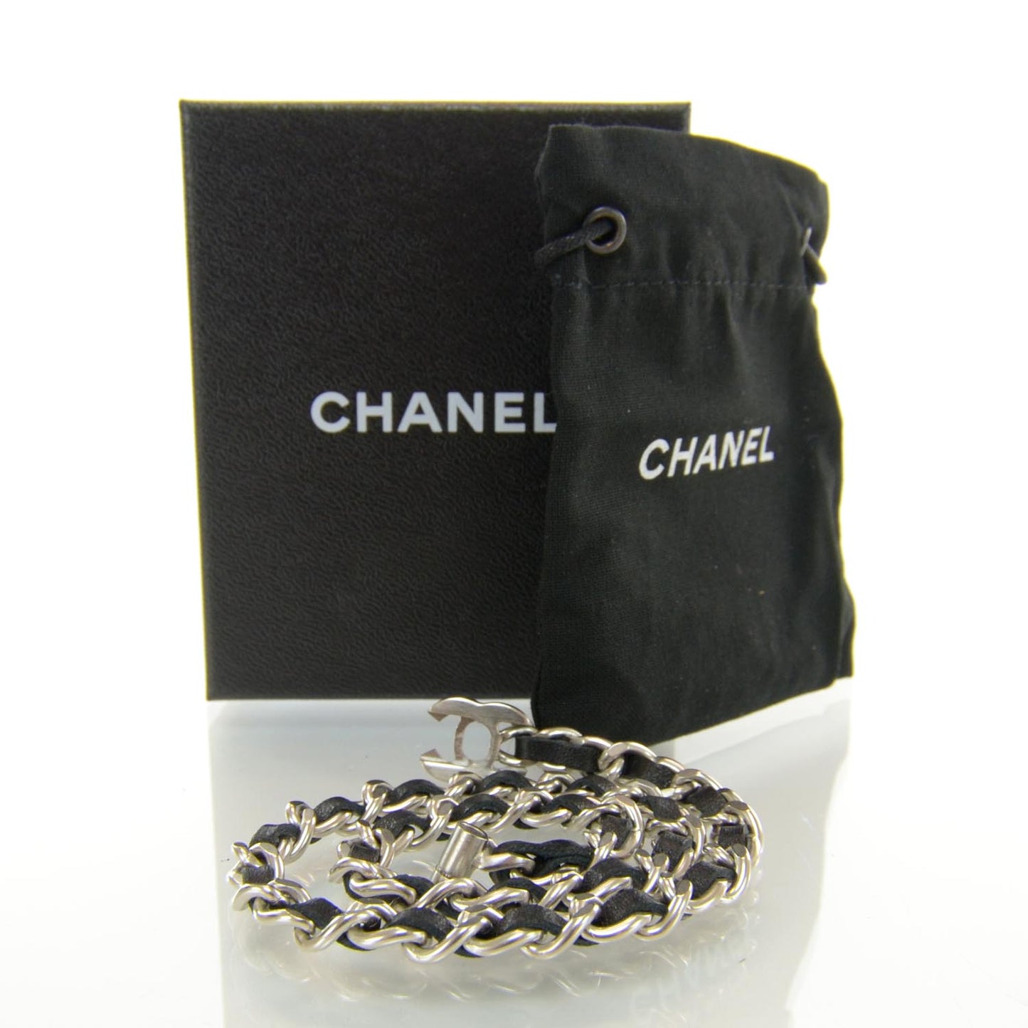 Leather CC Chain Bracelet Black
