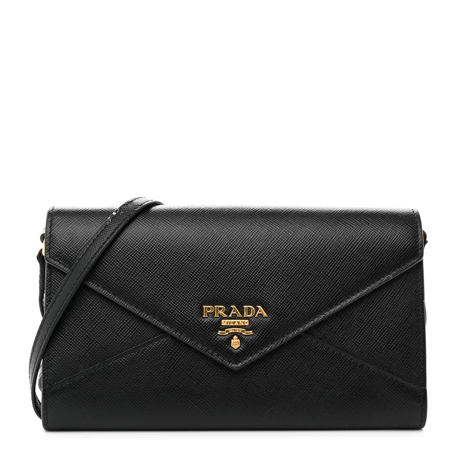 Prada Saffiano Envelope Crossbody Wallet Black 1 of 7