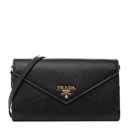 Prada Saffiano Envelope Crossbody Wallet Black 1 of 7