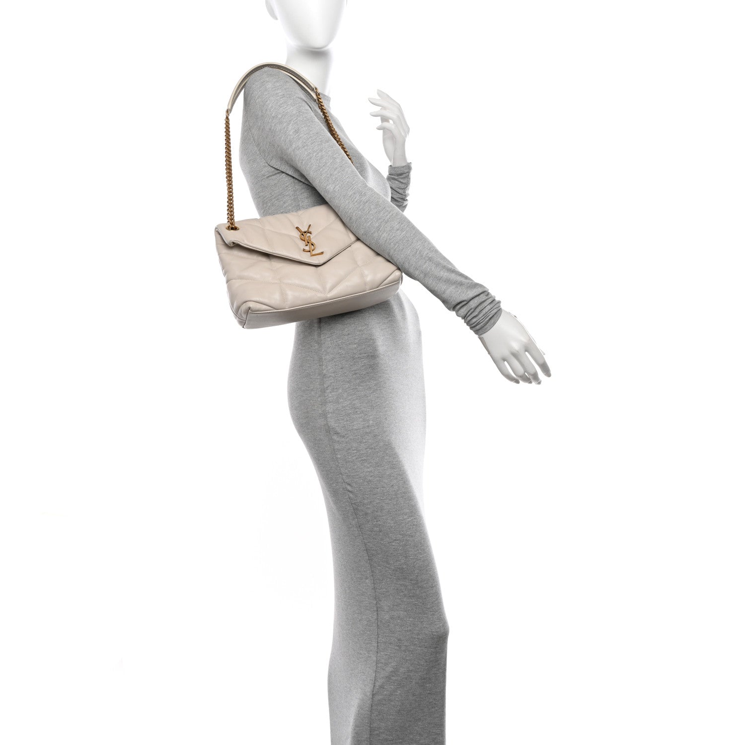 Saint Laurent Lambskin Quilted Small Loulou Puffer Monogram Chain Satchel Blanc Vintage 2 of 11