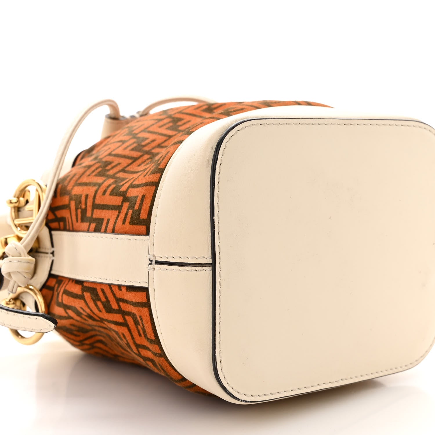 Fendi Suede Vitello King F is Fendi Micro FF Mini Mon Tresor Bucket Bag Arancio Marrone White Ice 10 of 13