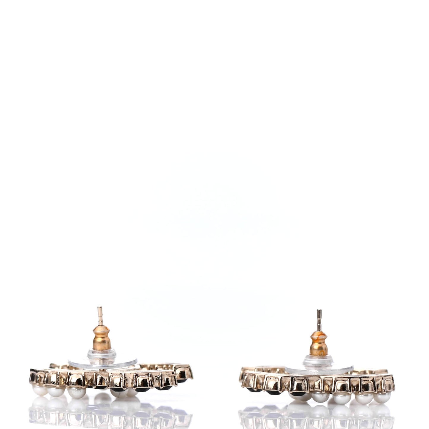 Resin Pearl CC Dazzling Domino Earrings Gold Black