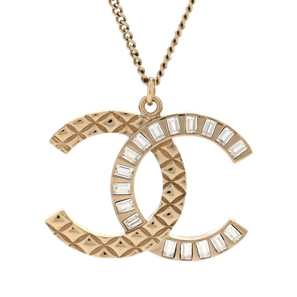 Chanel Baguette Crystal Quilted CC Pendant Necklace Gold 4 of 6