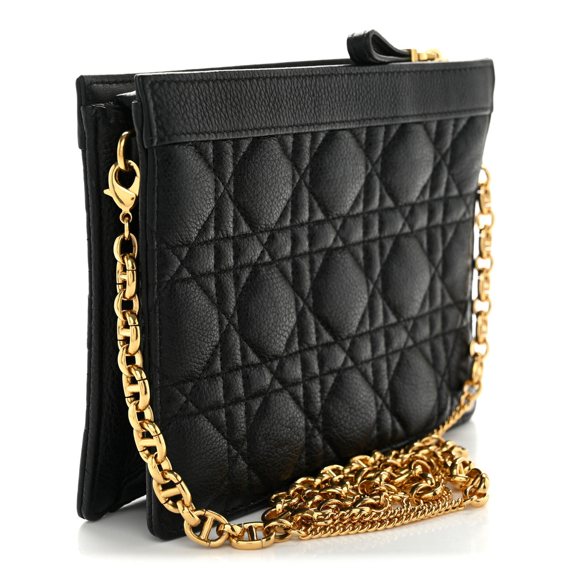 Calfskin Cannage Caro Zipped Pouch With Chain Black