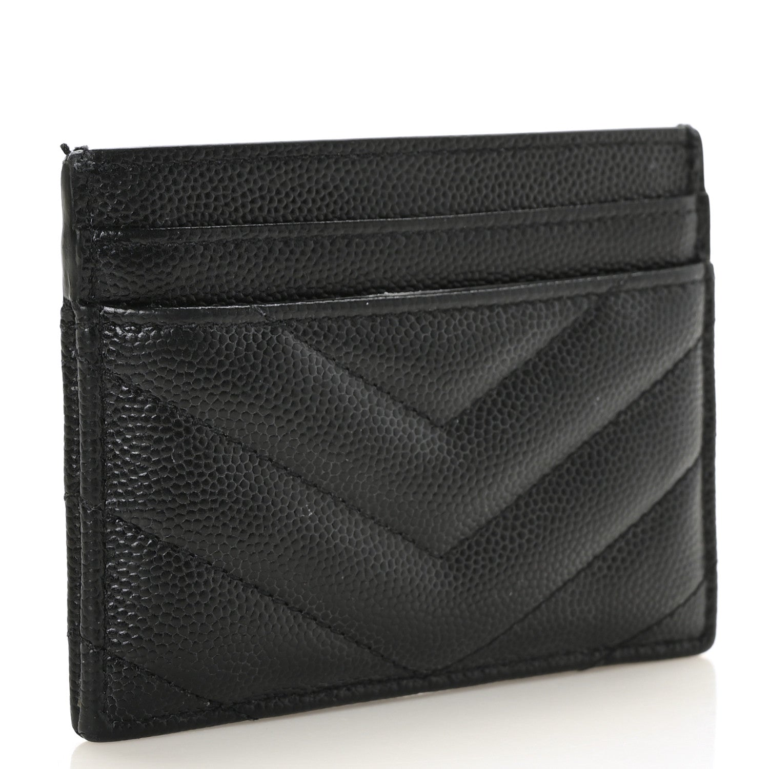Saint Laurent Grain De Poudre Matelasse Chevron Monochrome Monogram Credit Card Case Black 3 of 7