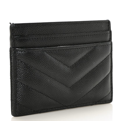 Saint Laurent Grain De Poudre Matelasse Chevron Monochrome Monogram Credit Card Case Black 3 of 7