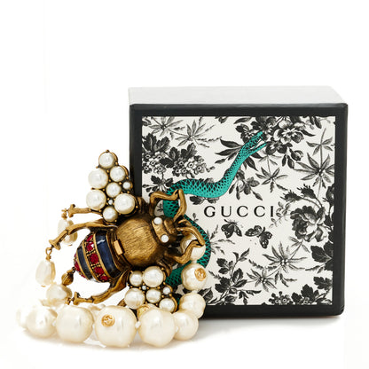 Gucci Pearl Crystal Bee Bracelet M Aged Gold 4 of 4